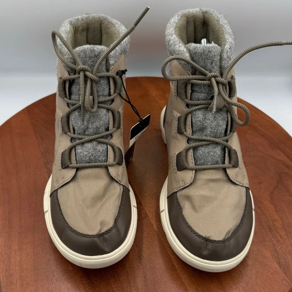 Sorel Explorer Next Carnival Waterproof‎ Boots Womens 7.5 Tan Felt Lined Lace Up